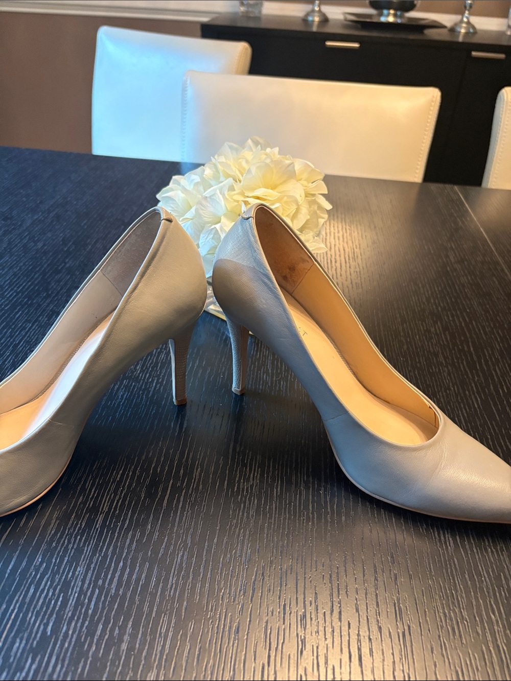 Nine West Gray- Taupe Pointed-Toe Leather Pumps - Picture 2 of 4